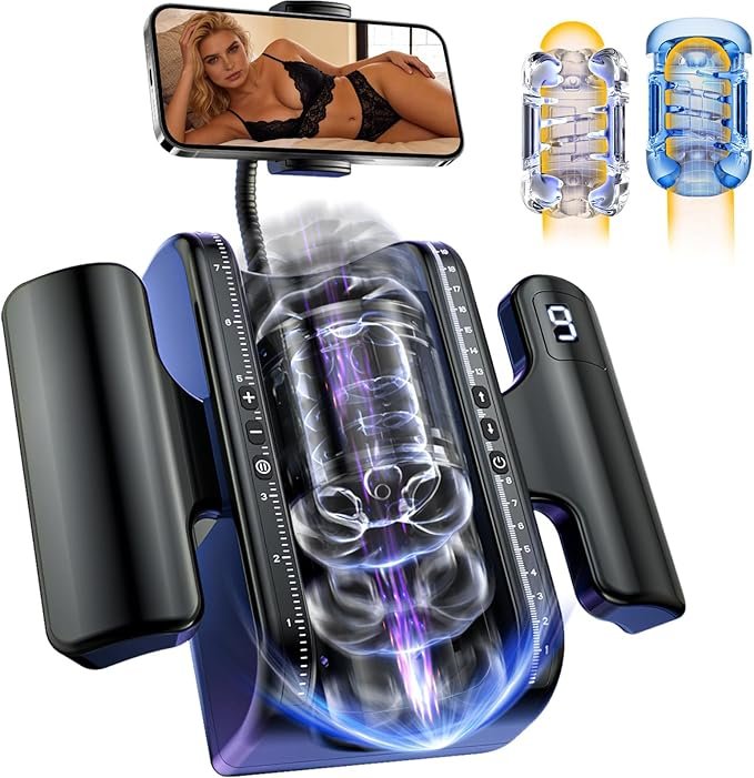 Adjustable 20cm Stroke Length Automatic Thrusting Mens Masturbator with Dual Sleeves