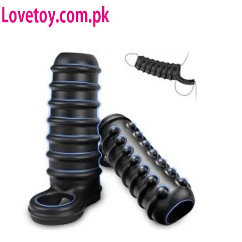 3D Textured Silicone Penis Extender Sleeve with Built-In Scrotum Ring In Pakistan