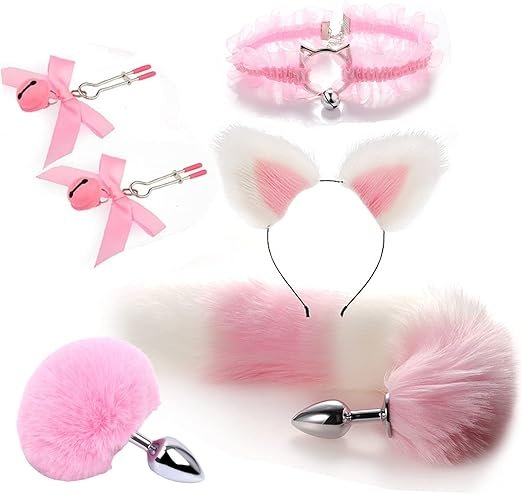 6-Piece Fluffy Fox Tail and Anal Plug Set 