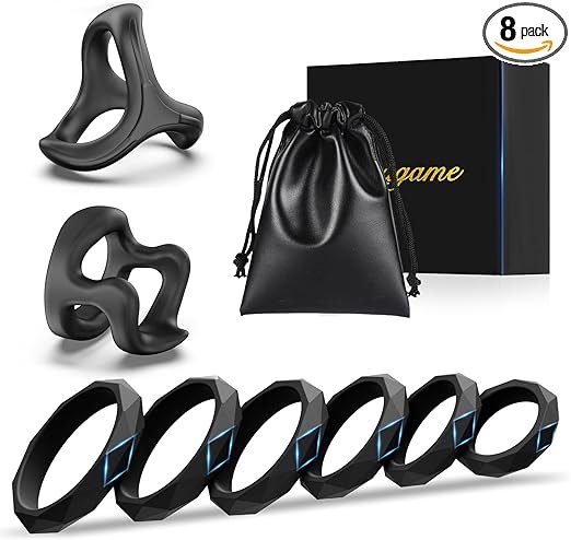 8-Piece Multi-Size Silicone Penis Ring Set for Men  