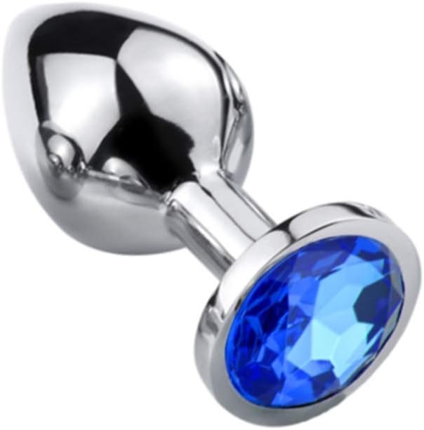 Premium Smooth Stainless Metal Anal Plug with Brilliant Blue Jeweled Base