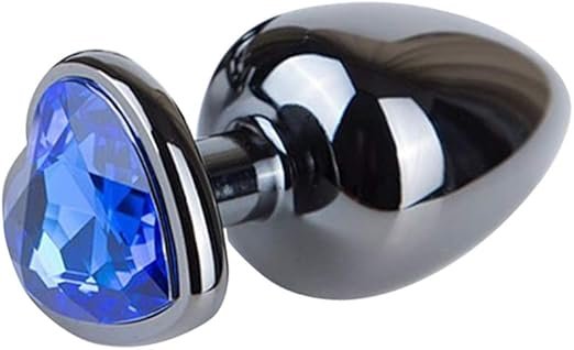 Chrome-Plated Steel Butt Plug with Heart-Shaped Blue Jewel  