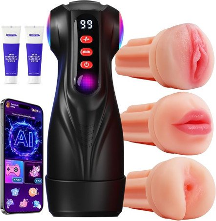 Intelligent AI Interactive App-Controlled Mens Sex Toy with 3 Replaceable Sleeves