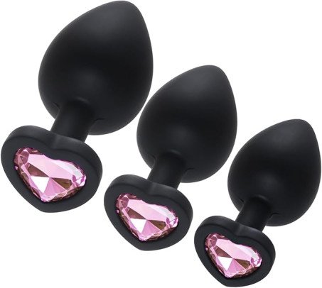 3-Piece Heart Jewel Silicone Butt Plug Set – Graduated Anal Training Kit for Beginners & Enthusiasts