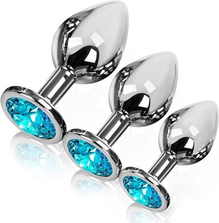 Premium Luxury UV Electroplated Metal Gem Butt Plug 3-Piece Training Kit