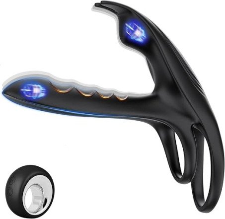 Wireless Remote Control Dual-Ring Vibrating Cock Ring and Massager