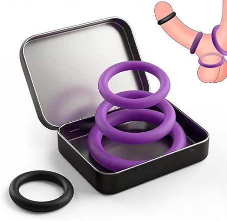 4-Piece Liquid Silicone Cock Ring Set with Metal Privacy Box