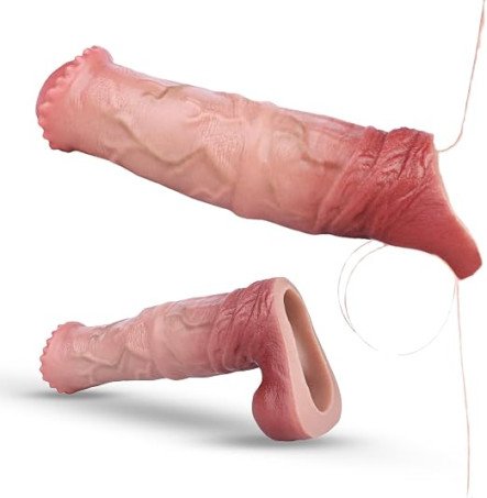 Textured Platinum Silicone Animal-Inspired Fantasy Penis Sleeve and Ring