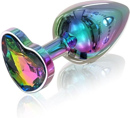 Jeweled Heart Stainless Steel Beginner Anal Plug – Electroplated Colorful Metal Butt Plug