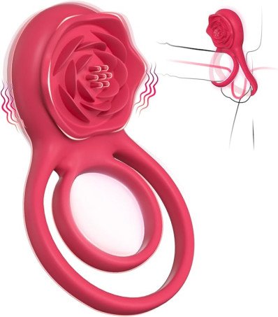 Dual-Ring Rose Vibrating Cock Ring for Couples