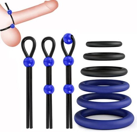 9-Piece Adjustable Rubber Cock Ring and Loop Set